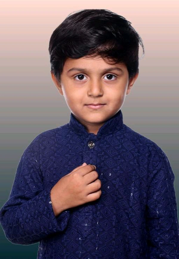 KAASHIBA Modern Elegant Kids Boys Kurta Sets - Navy Blue, 4-5years