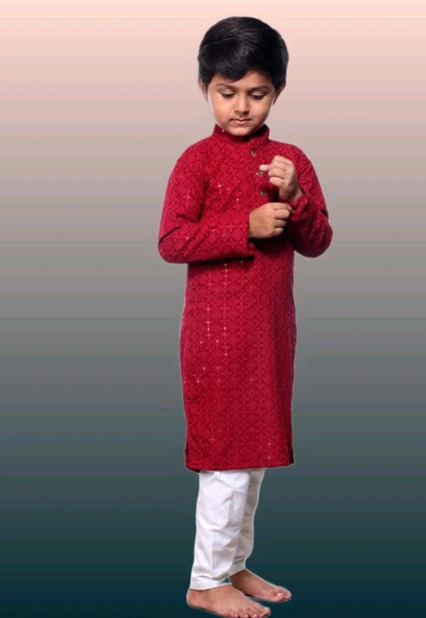 KAASHIBA Modern Elegant Kids Boys Kurta Sets - Red, 5-6years