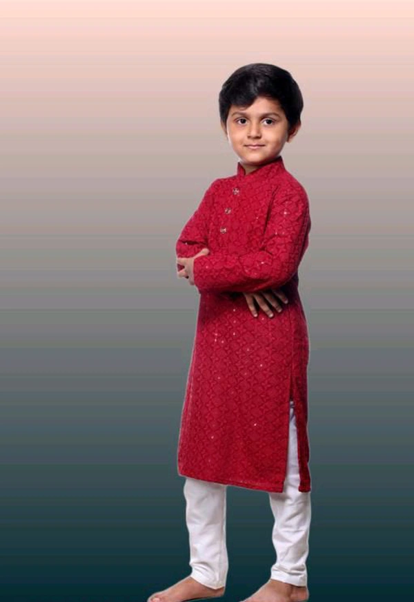 KAASHIBA Modern Elegant Kids Boys Kurta Sets - Red, 2-3years