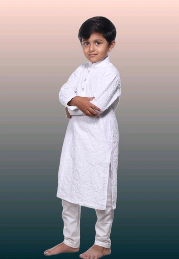 KAASHIBA Modern Elegant Kids Boys Kurta Sets - White, 13-14years