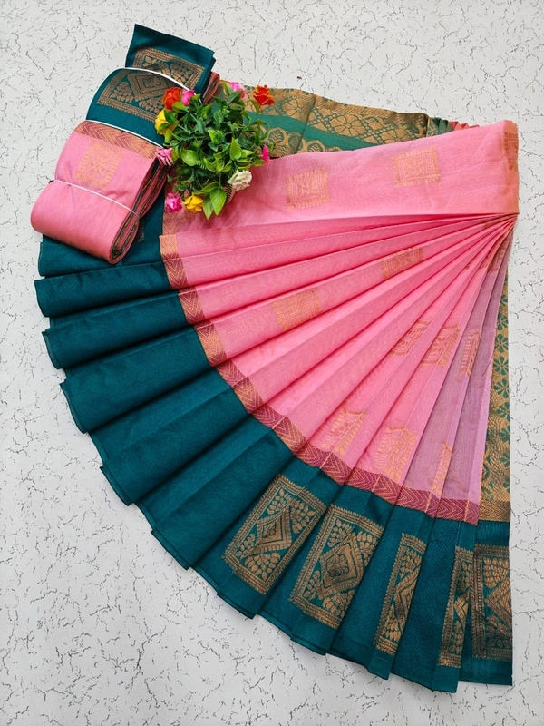Uppada Type Rich Silk Cotton Korvai Kottanji Sarees - Dark Green and Pink