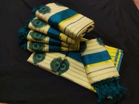 Golden Tissue Fancy Print Saree 6.25 mtr - Kerala Set Mundu- Onam Special