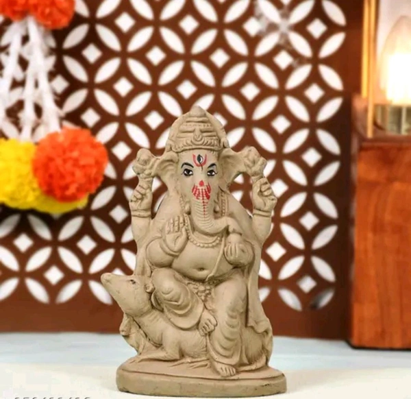 Eco-Friendly Handcrafted Mud Mitti Ganesh Idol - 6.5 Inch
