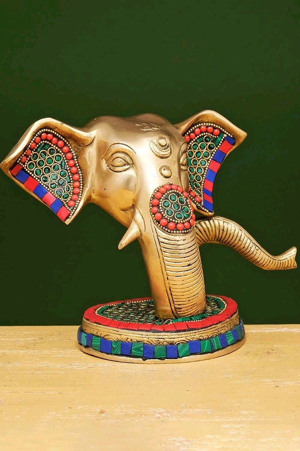 Brass Ganesha Statue with Stone Work
