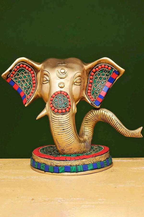 Brass Ganesha Statue with Stone Work
