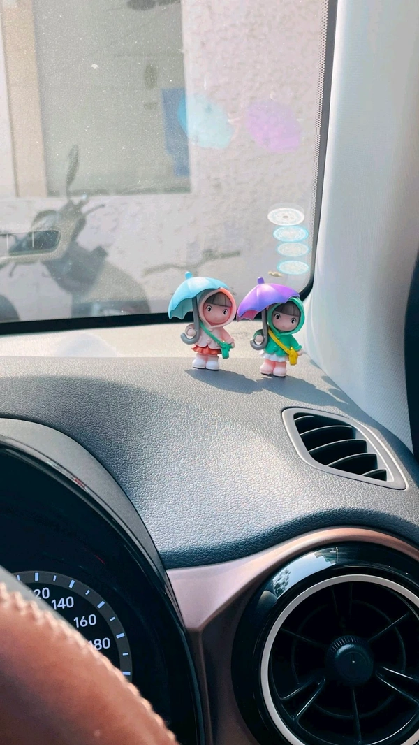 2 Cute Tiny Couples With umbrella For Car Dashboard
