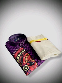 THEYYAM PRINTED SILK EMPOSE KURTA SET