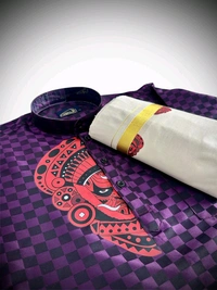 THEYYAM PRINTED SILK EMPOSE KURTA SET