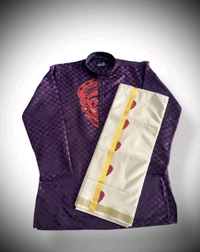 THEYYAM PRINTED SILK EMPOSE KURTA SET