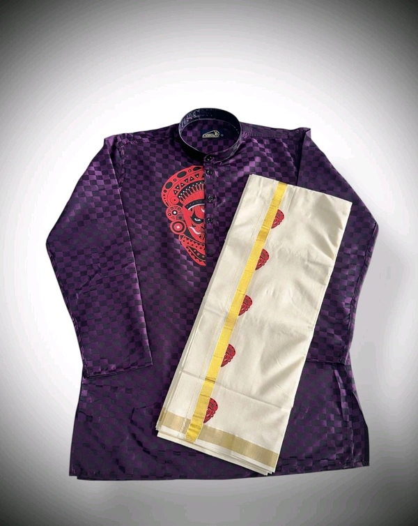THEYYAM PRINTED SILK EMPOSE KURTA SET