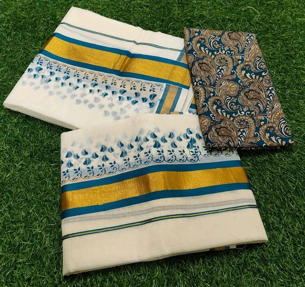JERI PRINT SET MUNDU With BLOUSE
