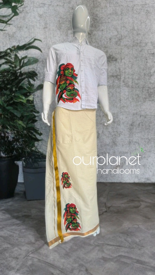 White Full Sleeve Kathakali Work Shirt