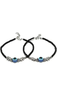 Women's Elephant Evil Eye Anklet with Oxidised Beads/Nazariya Anklet (Pair of 2)