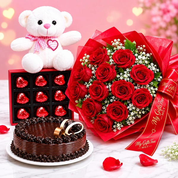 My Gifts Tree Hearty Roses Chocolate Teddy Combo