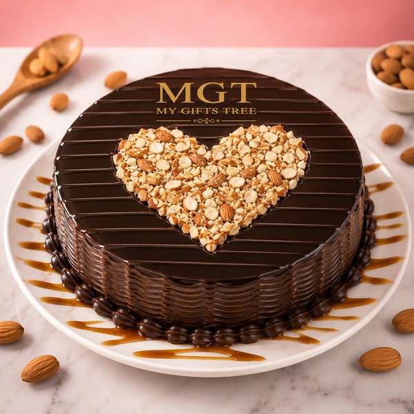 My Gifts Tree Appetizing Choco Almond Heart Shape Cake - 1 KG