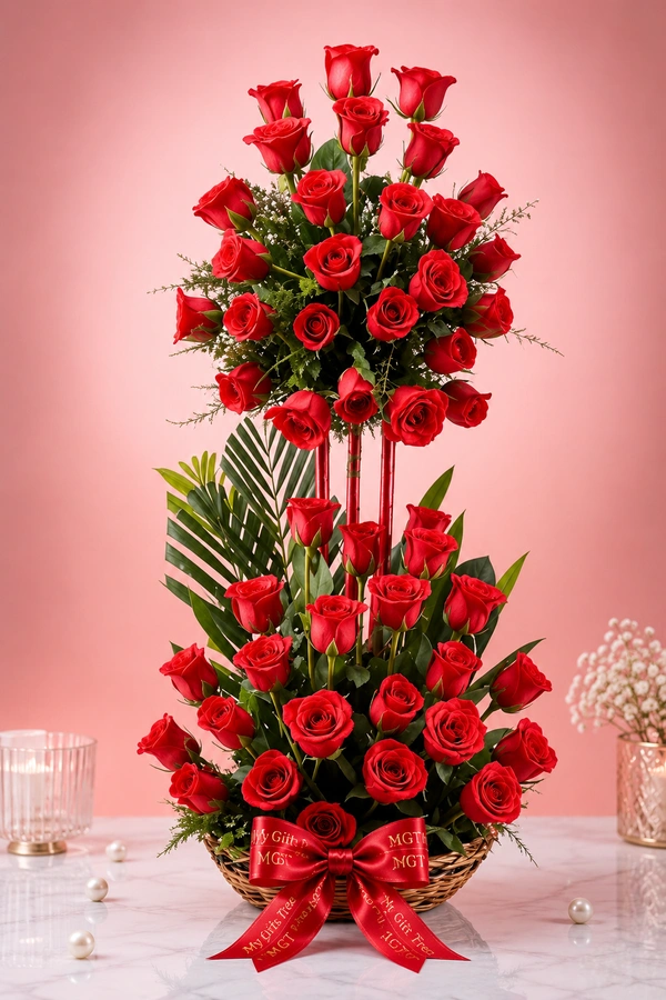 My Gifts Tree Red Roses Arrangement Basket
