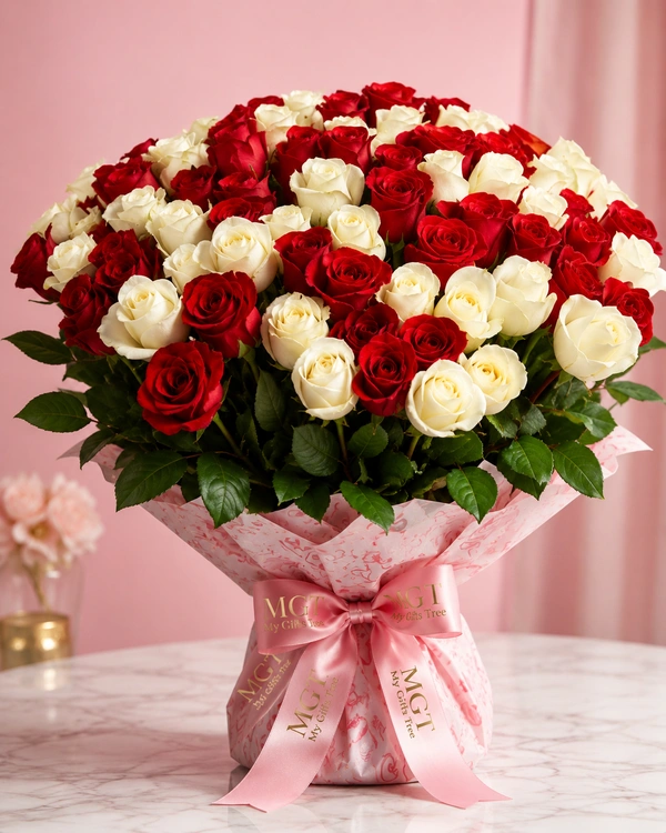 My Gifts Tree Bouquet Of Red N White Roses