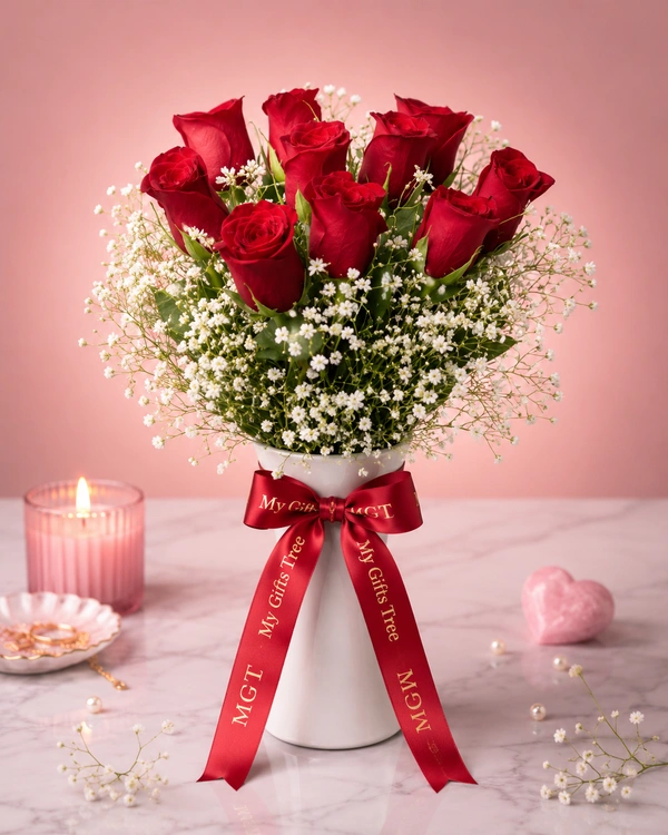 My Gifts Tree White Vase Red Roses