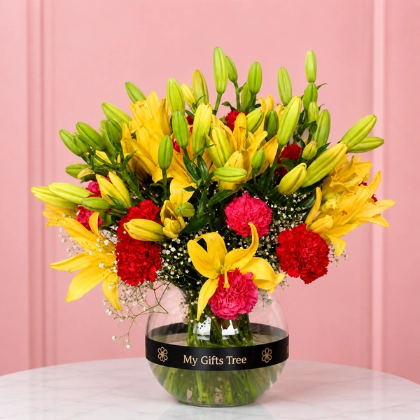 My Gifts Tree Yellow Lilies With Pink Carnation
