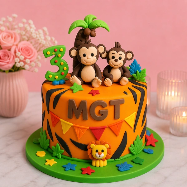 My Gifts Tree Monkey Tiger Jungle Theme Cake
