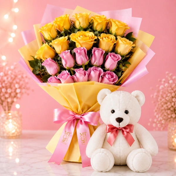 My Gifts Tree Pink Yellow Combination With Teddy