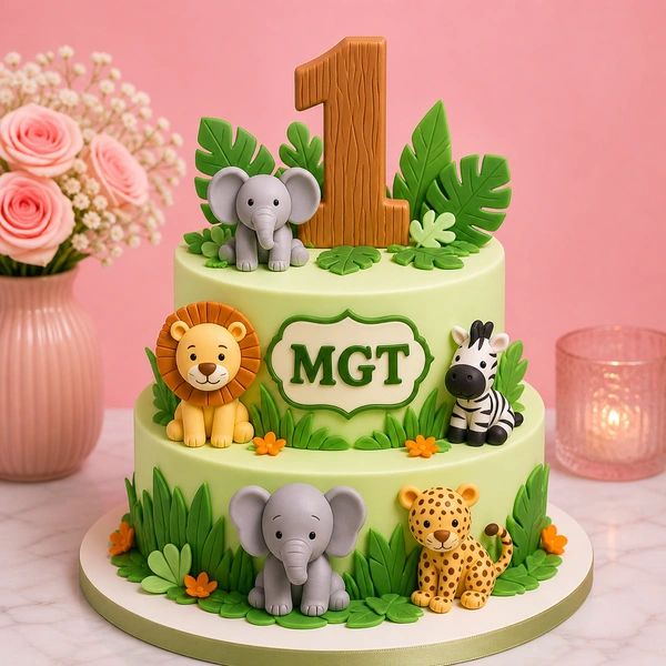My Gifts Tree Two Tier Jungle First Birthday Cake