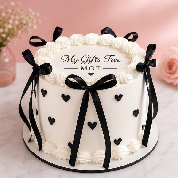 My Gifts Tree Black Ribbon Vanilla Cake