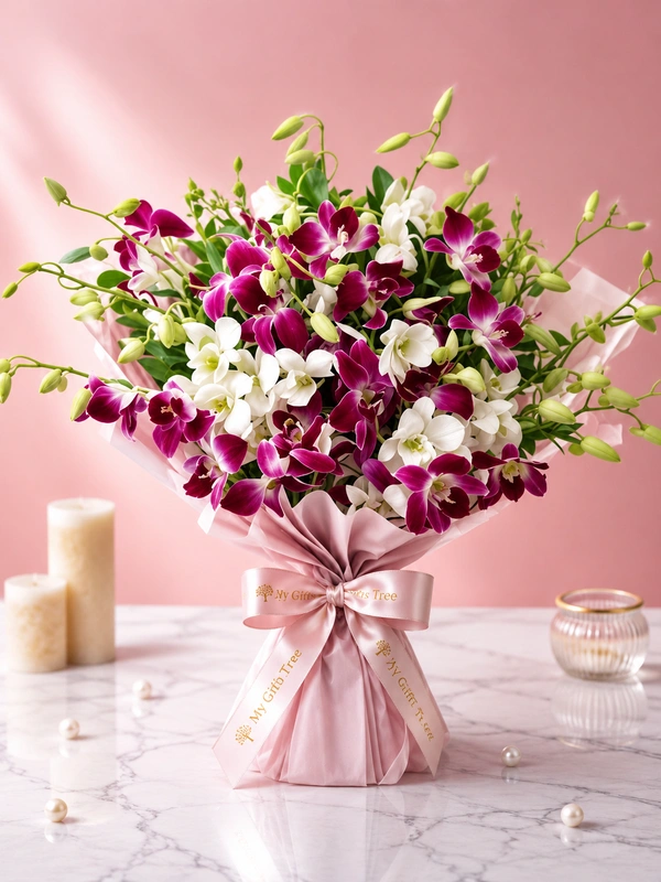 Bouquet Of White Purple Orchid