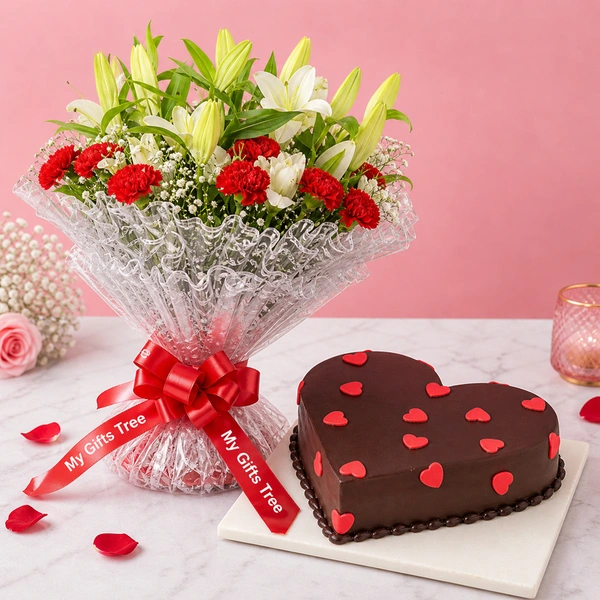 My Gifts Tree Romantic Bouquet N Cake Arrengment - 1 KG