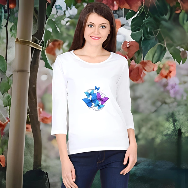 Butterfly Round-Neck, Full-Sleeved Cotton T-shirt