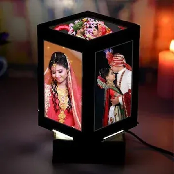 Personalized Wooden Black Art Deco LED Table Lamp Rotating Home Decore Marriege Birthday Anniversary Gift 4x4 inch - 4*6 - 4*4 4*6