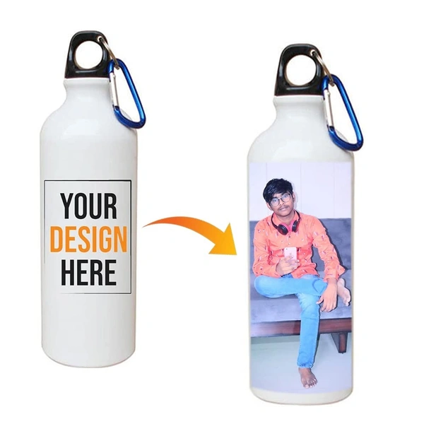 Sipper bottle with Photo White Aluminium gyming Sipper Customized/Personalized with Picture, Gifts for Birthday, Anniversary, Valentine's