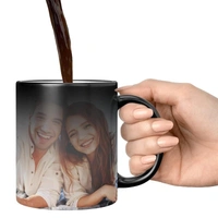 Personalized Magic Mug with Custom Photo, Name & Quote – Heat Sensitive Color Changing Ceramic Coffee Cup – Unique for Birthday, Anniversary, Valentine's Day – 325ml Black - White