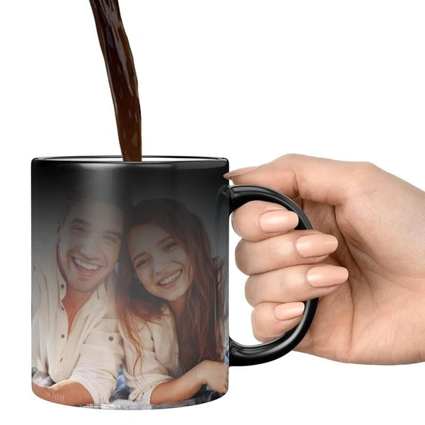 Personalized Magic Mug with Custom Photo, Name & Quote – Heat Sensitive Color Changing Ceramic Coffee Cup – Unique for Birthday, Anniversary, Valentine's Day – 325ml Black - White