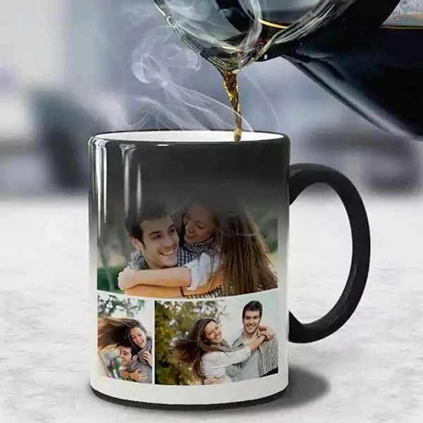 Personalized Magic Mug with Custom Photo, Name & Quote – Heat Sensitive Color Changing Ceramic Coffee Cup – Unique for Birthday, Anniversary, Valentine's Day – 325ml Black - White