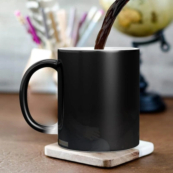 Personalized Magic Mug with Custom Photo, Name & Quote – Heat Sensitive Color Changing Ceramic Coffee Cup – Unique for Birthday, Anniversary, Valentine's Day – 325ml Black - White