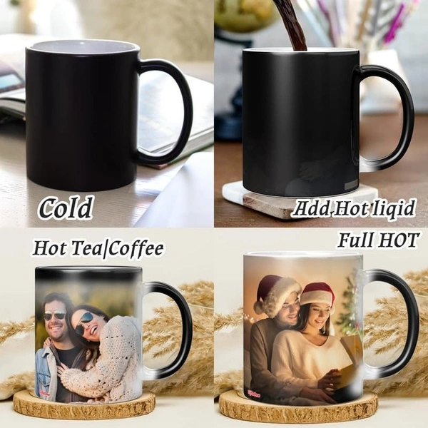 Personalized Magic Mug with Custom Photo, Name & Quote – Heat Sensitive Color Changing Ceramic Coffee Cup – Unique for Birthday, Anniversary, Valentine's Day – 325ml Black - White