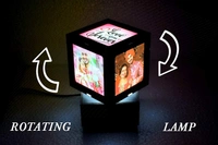 Personalized Wooden Black Art Deco LED Table Lamp Rotating Photo Cube 4x4 inch - 4*4