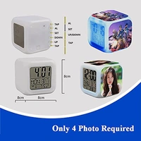 Personalized Photo LED Digital Alarm Clock � Custom 4-Photo Color-Changing Cube with Time, Date, Temp Display � Digital Alarm Clock for Kids Girls, Table Clock, Customized Gift