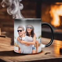 Personalized Magic Mug with Custom Photo, Name & Quote – Heat Sensitive Color Changing Ceramic Coffee Cup – Unique for Birthday, Anniversary, Valentine's Day – 325ml Black - White