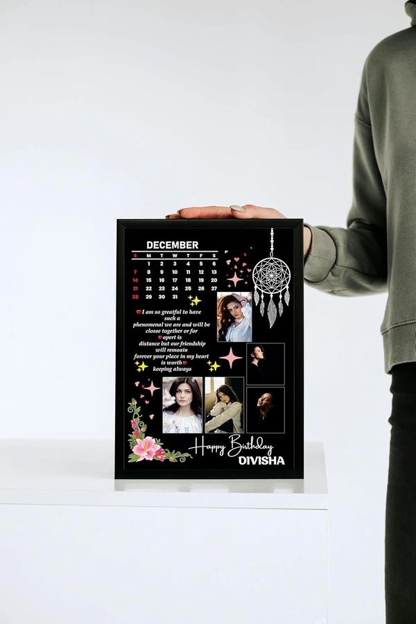 customized photo frame with birthday calendar personalized photo frame with photos, names, and messages, unique gift for birthday, anniversary, couple, friends and family. - A4