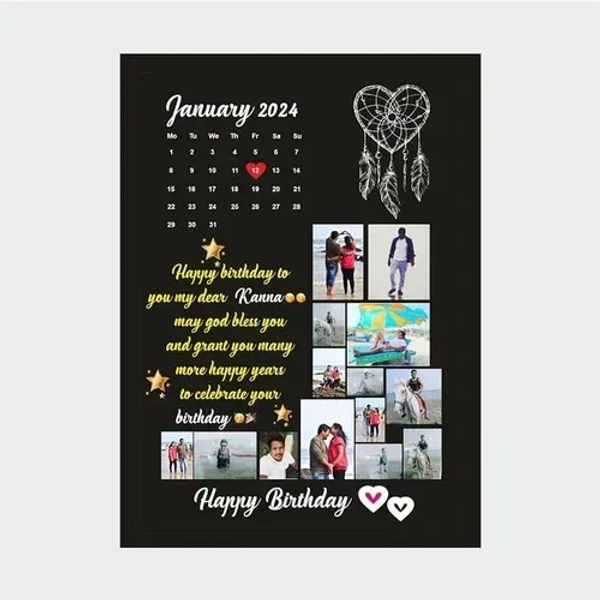 customized photo frame with birthday calendar personalized photo frame with photos, names, and messages, unique gift for birthday, anniversary, couple, friends and family. (Birthday