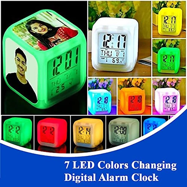 Personalized Photo LED Digital Alarm Clock � Custom 4-Photo Color-Changing Cube with Time, Date, Temp Display � Digital Alarm Clock for Kids Girls, Table Clock, Customized Gift