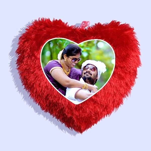 Personalized Heart Shape Fur Cushion Customized Photo Cushion Pillow for Birth Day Gifts(16x 16 Inches, - Red