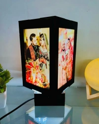 Personalized Wooden Black Art Deco LED Table Lamp Rotating Home Decore Marriege Birthday Anniversary Gift 4x4 inch - 4*6 - 4*4 4*6