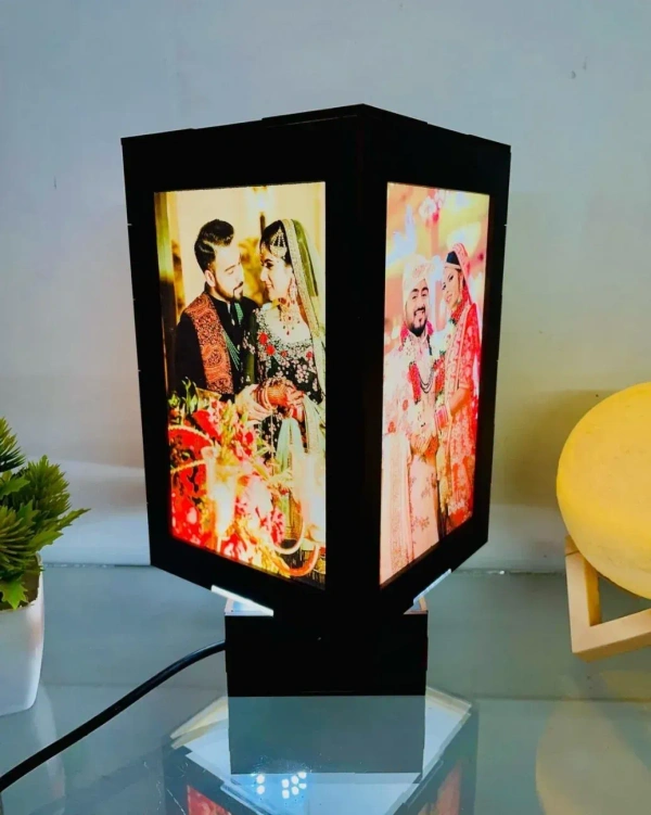 Personalized Wooden Black Art Deco LED Table Lamp Rotating Home Decore Marriege Birthday Anniversary Gift 4x4 inch - 4*6 - 4*4 4*6