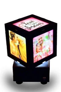 Personalized Wooden Black Art Deco LED Table Lamp Rotating Photo Cube 4x4 inch - 4*4