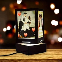 Personalized Wooden Black Art Deco LED Table Lamp Rotating Home Decore Marriege Birthday Anniversary Gift 4x4 inch - 4*6 - 4*4 4*6