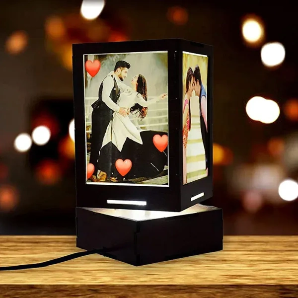 Personalized Wooden Black Art Deco LED Table Lamp Rotating Home Decore Marriege Birthday Anniversary Gift 4x4 inch - 4*6 - 4*4 4*6