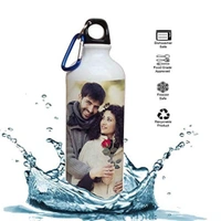 Sipper bottle with Photo White Aluminium gyming Sipper Customized/Personalized with Picture, Gifts for Birthday, Anniversary, Valentine's